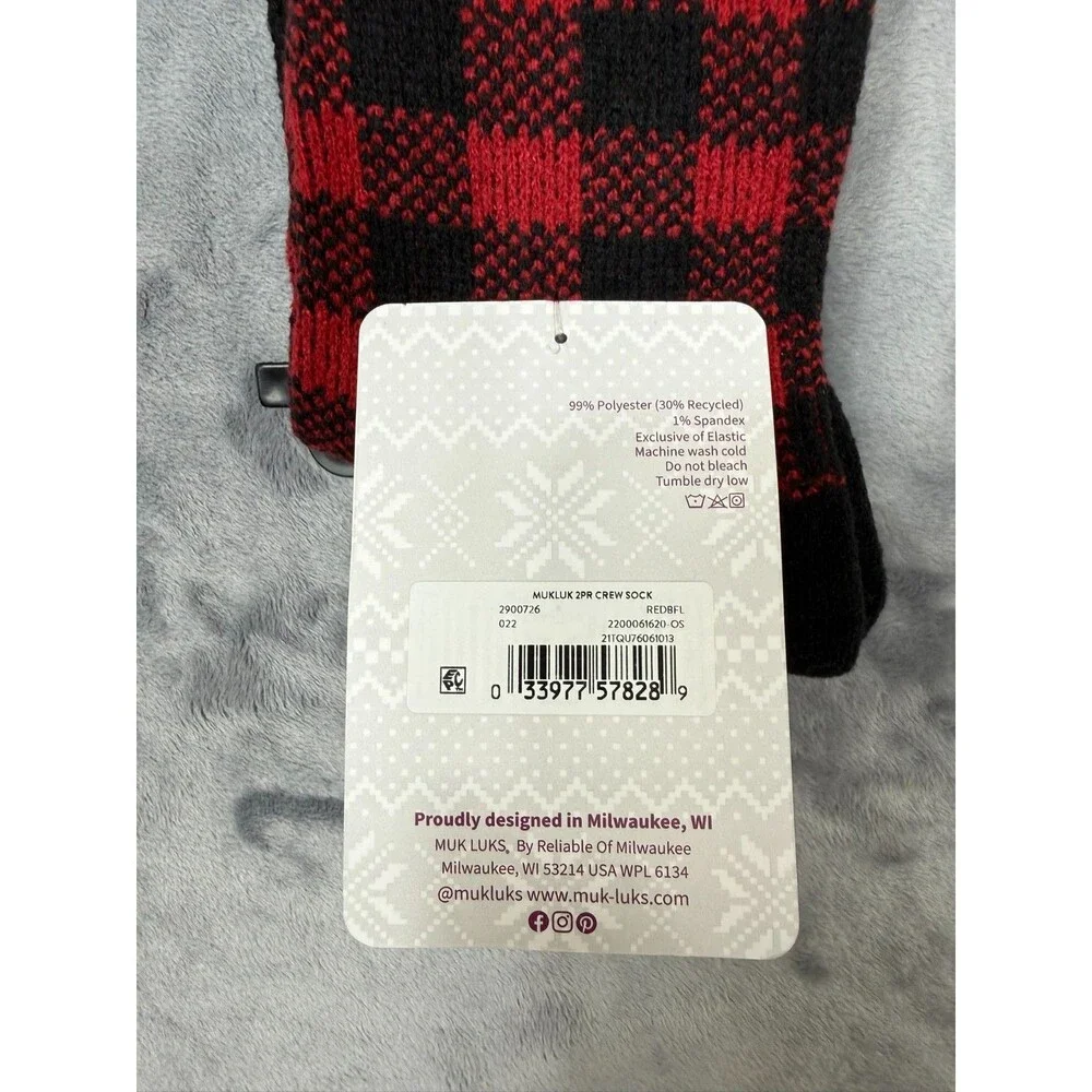 Muk Luk Women’s  2 Pair Pack Crew Height Socks size 6-11 Red/Black